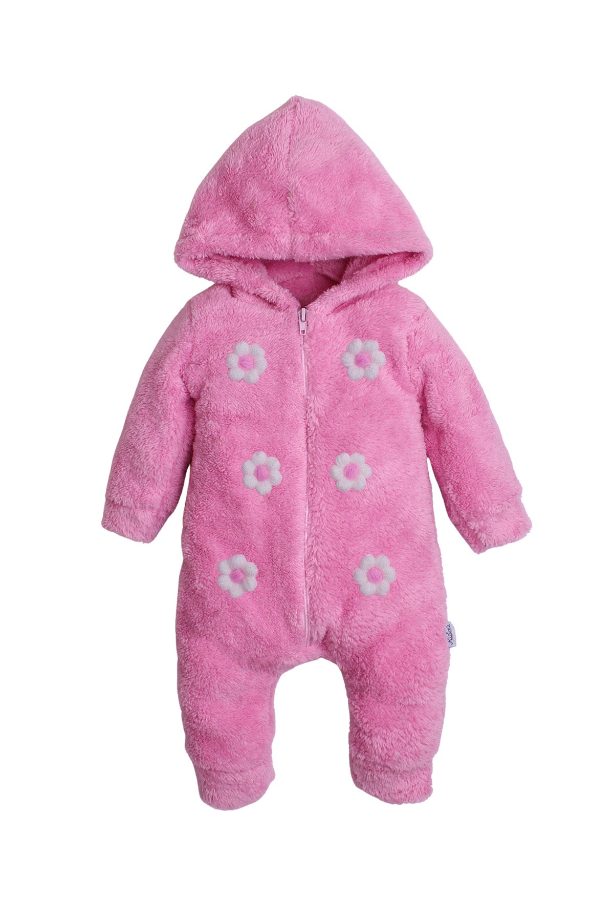 Kız Bebek Çiçek Nakışlı Peluş Kapüşonlu Tulum 0-12 Ay